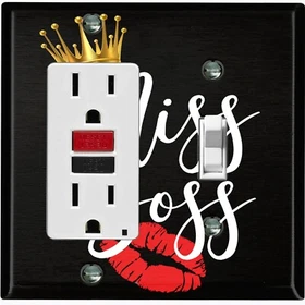 Metal Light Switch Cover Wall Plate For Room Miss Boss Queen Crown Kiss SGN003