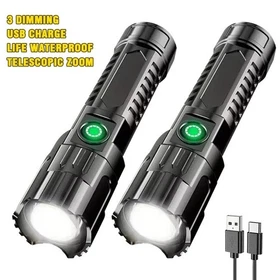 Super Power Flashlight USB Rechargeable Built in battery Telescopic Zoom Tactica