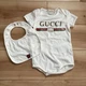 GUCCI Baby Romper and Bib Set Logo White Sherry Line 6m-9m Italy